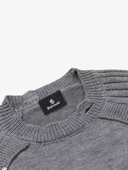 Distressed Ribbed Raglan Knit Sweater