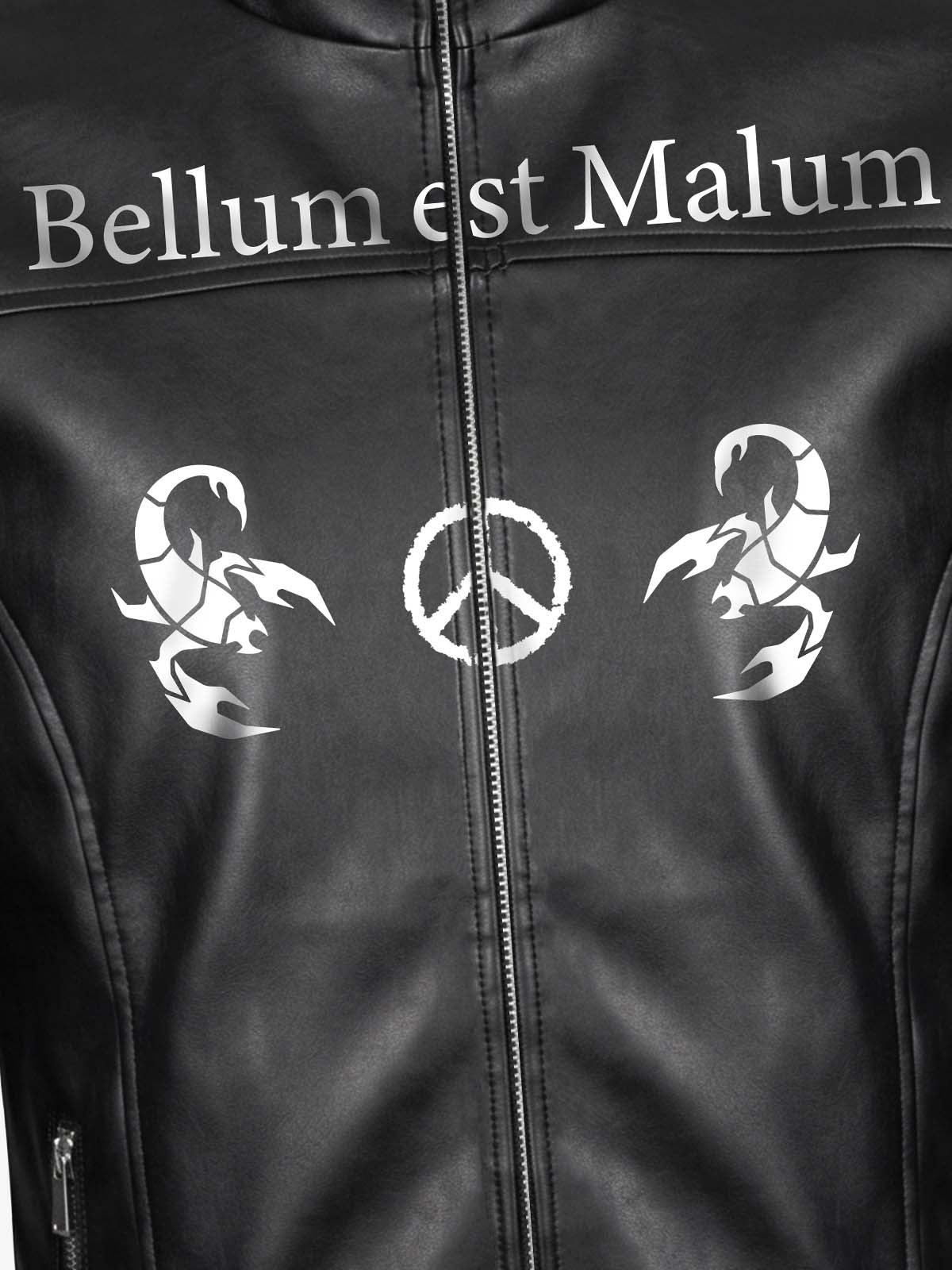 Graphic Stand-Collar Faux Leather Zip Jacket