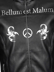 Graphic Stand-Collar Faux Leather Zip Jacket