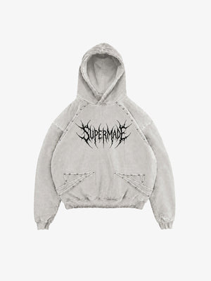 Washed Black Oversized Hoodie with Graphic Logo Print