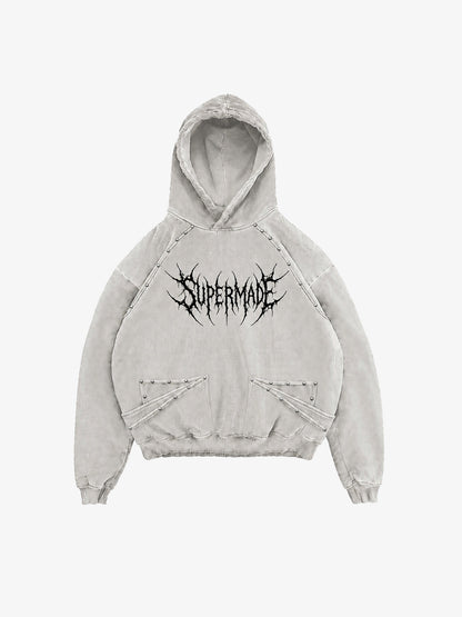 Washed Black Oversized Hoodie with Graphic Logo Print
