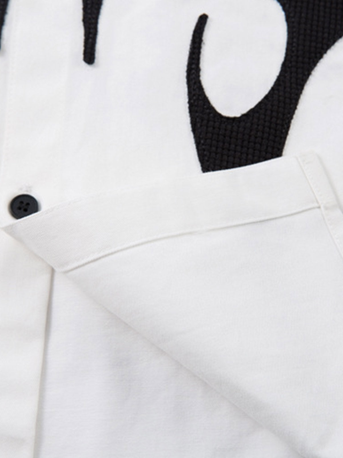 Cotton Blend Short Sleeve Shirt with Black Flame Print Long Sleeve Insert, Stylish Contrast Design for Men and Women 