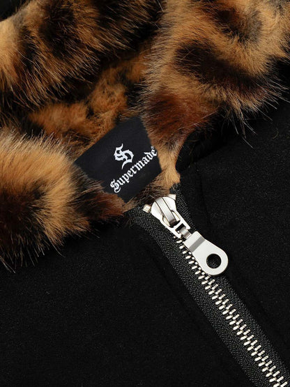 Leopard Print Hooded Jacket with Faux Fur Trim for Men - Trendy Winter Fashion 