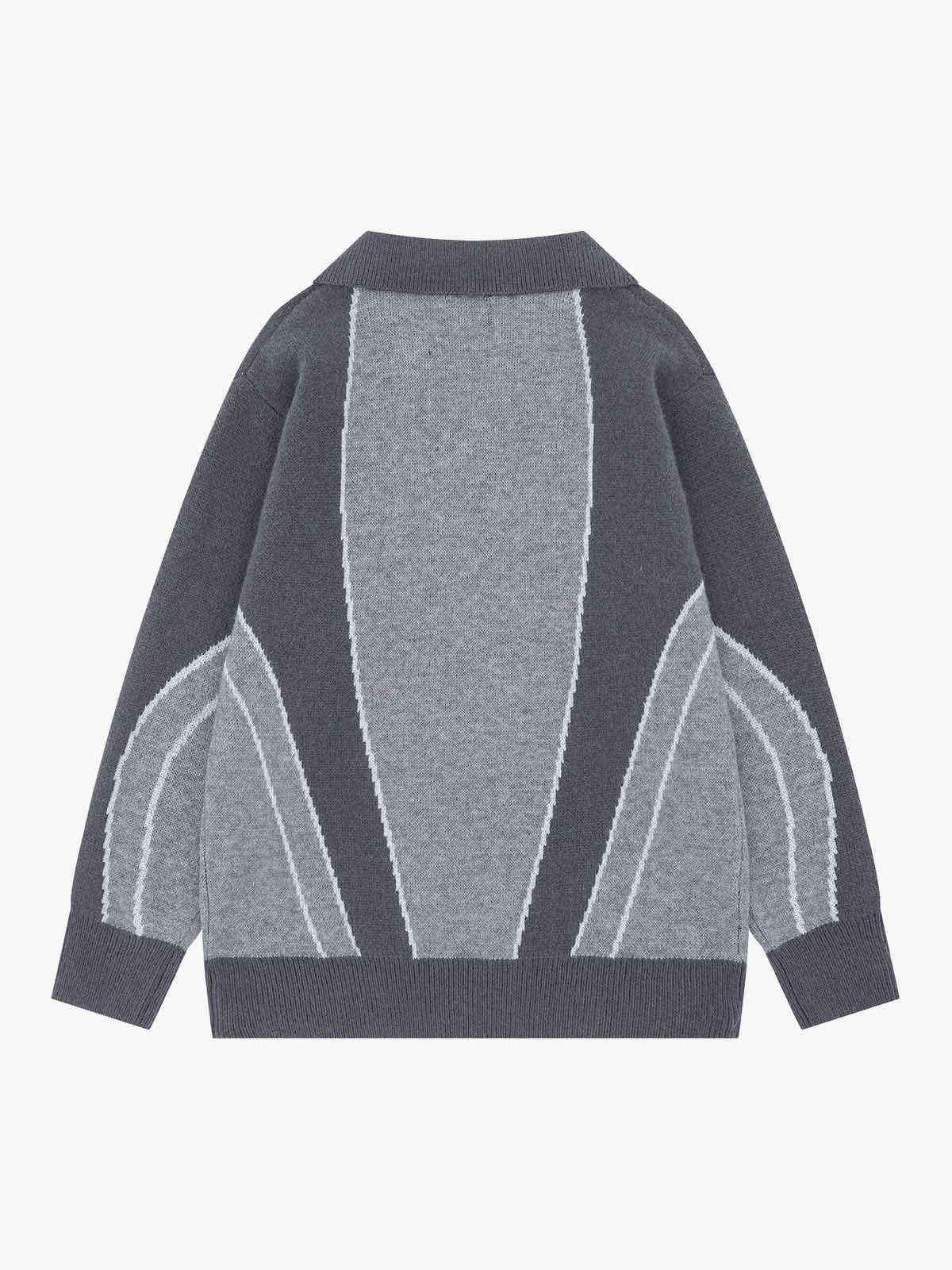 Contrast Panel Embroidered Polo Knit Sweater