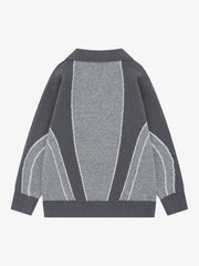 Contrast Panel Embroidered Polo Knit Sweater