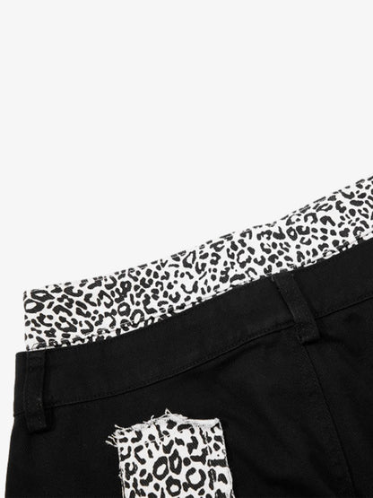 Leopard Waistband Cross Patch Cargo Pants 