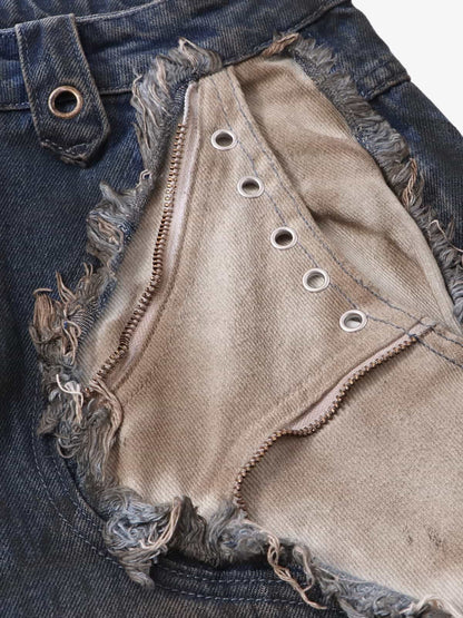 Retro Distressed Studded Heavy-Duty Functional Jeans 