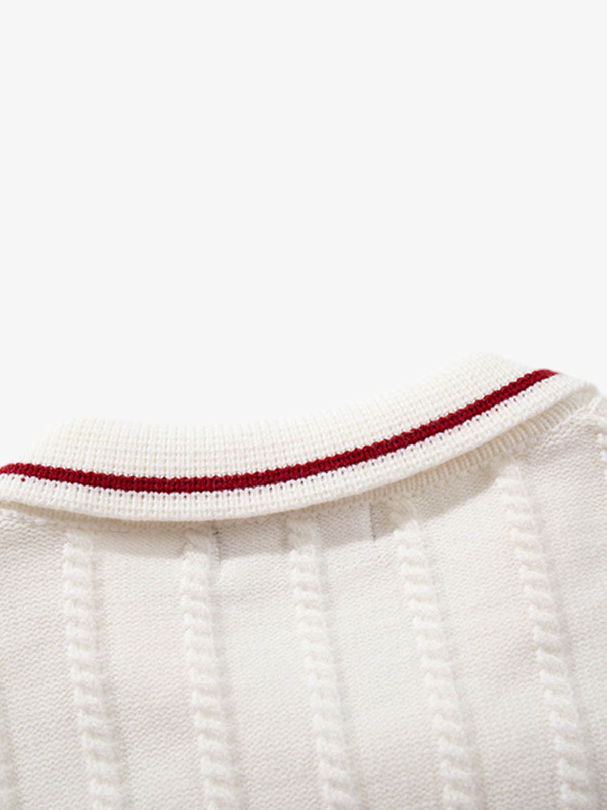 Retro Contrast Trim Ribbed Knit Polo Sweater 