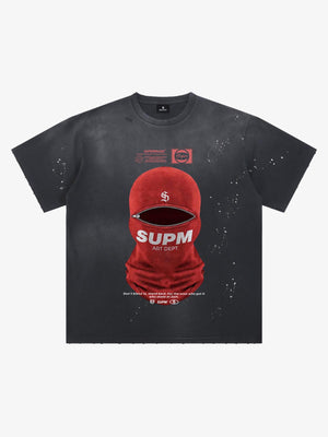 Thesupermade High Street Splatter Paint Washed Distressed Dark Mask Print T-shirt 