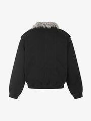 Studded Faux-Fur Collar Bomber Coat