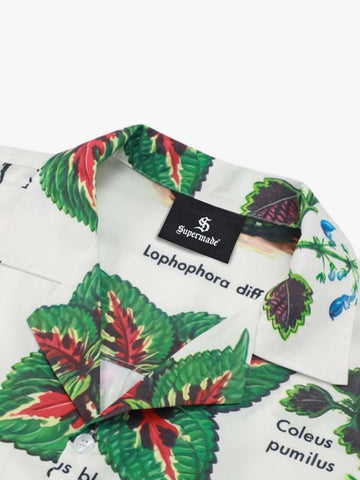 Vintage Succulent Botanical Print Camp Collar Boxy Shirt 