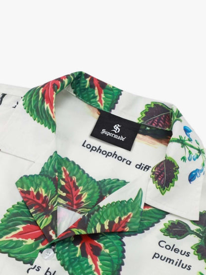 Vintage Succulent Botanical Print Camp Collar Boxy Shirt 