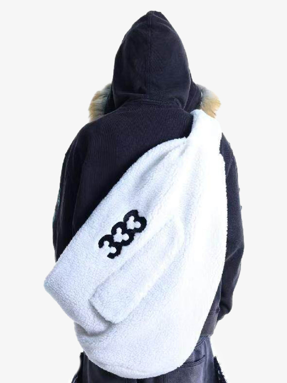 333 Embroidered Fleece Multi-Pocket Hobo Bag