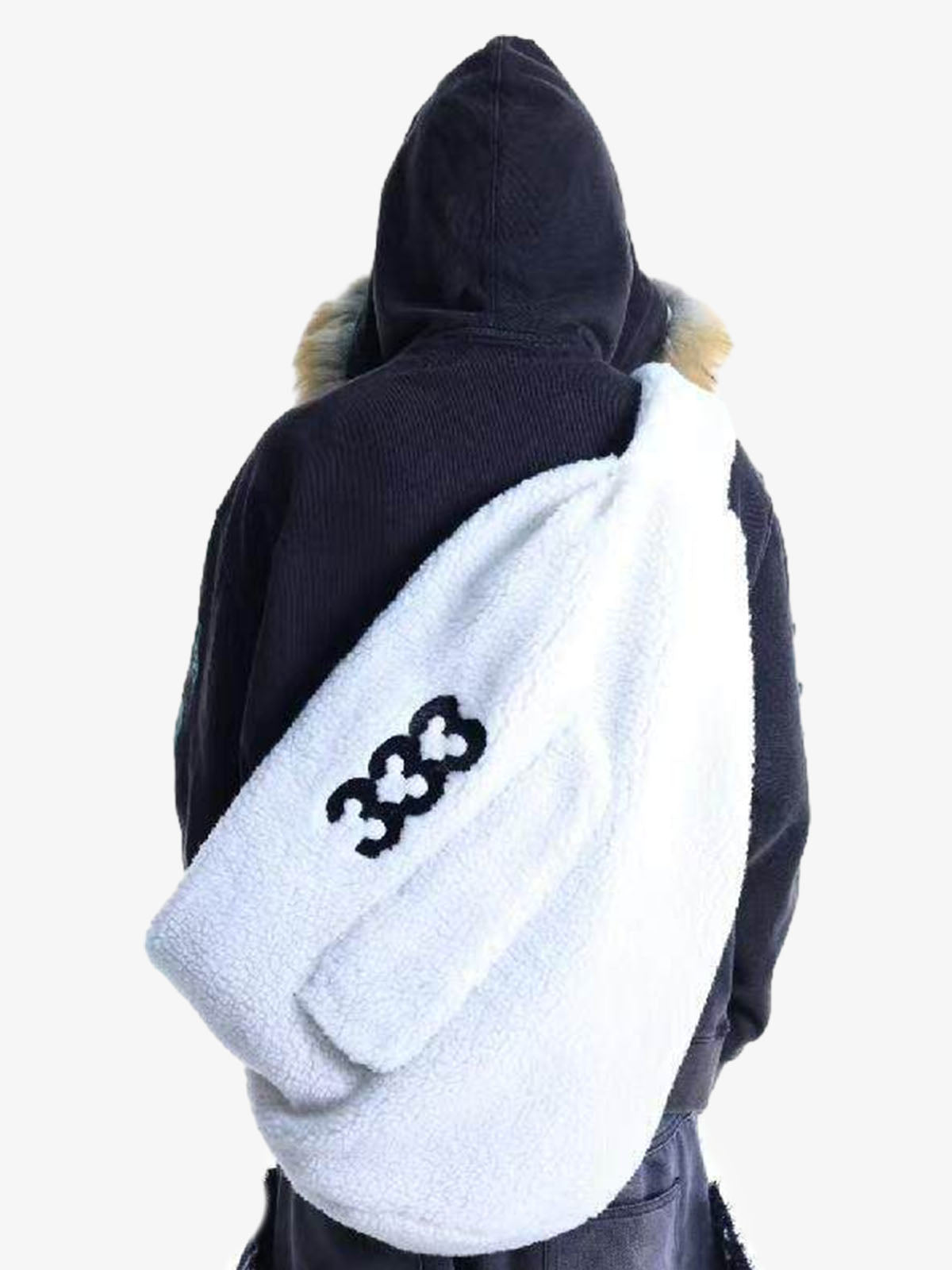333 Embroidered Fleece Multi-Pocket Hobo Bag