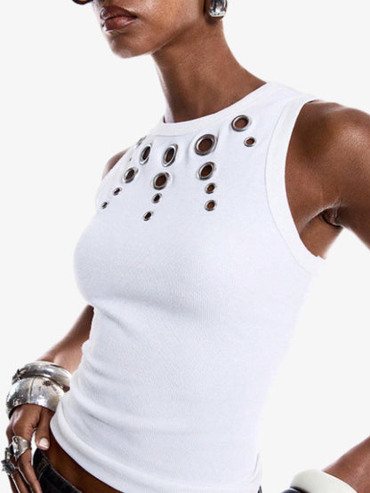 Eyelet Ribbed Racerback Tank Top