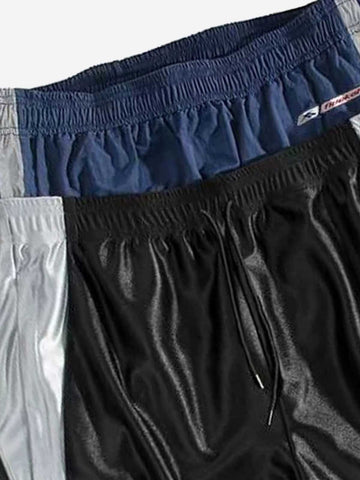 Glossy Silver-Grey Patchwork Double-Waist Track Pants