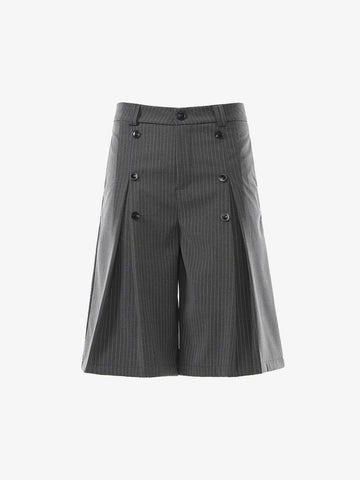 Pinstripe Double-Breasted Pleated Shorts 