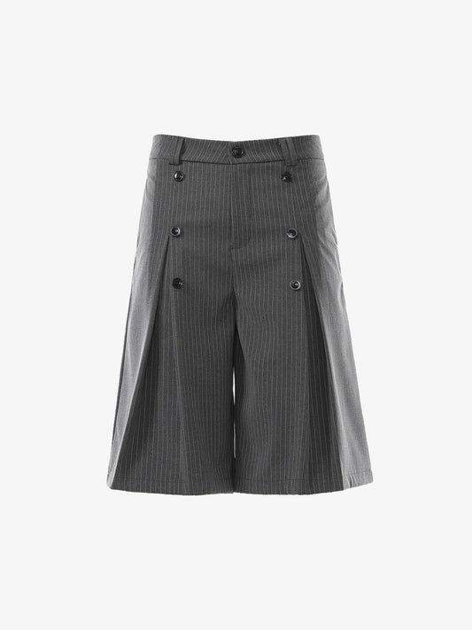 Pinstripe Double-Breasted Pleated Shorts 