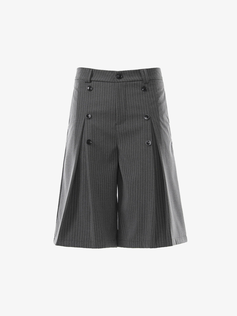 Pinstripe Double-Breasted Pleated Shorts 