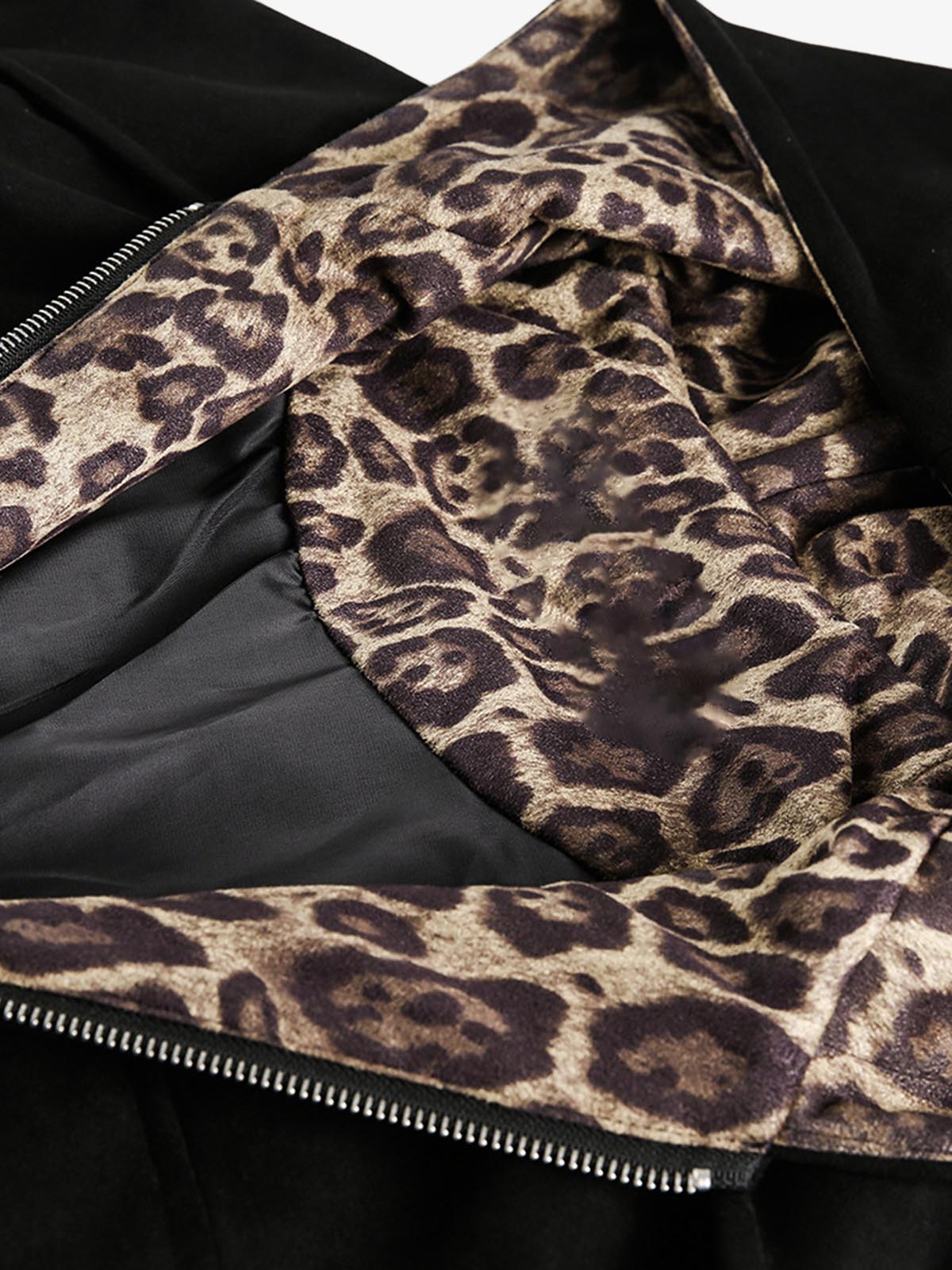 Suede Leopard-Trimmed Paneled Bomber Jacket 