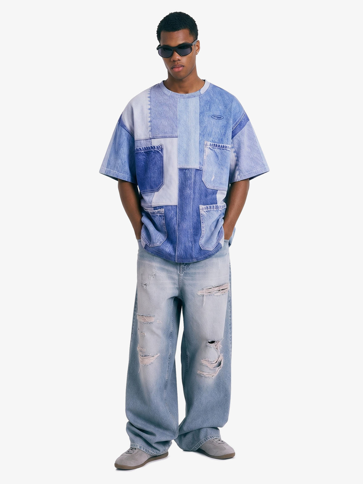 Denim Patchwork Oversized Tee