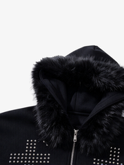 Detachable Fur Cross Zip Hoodie