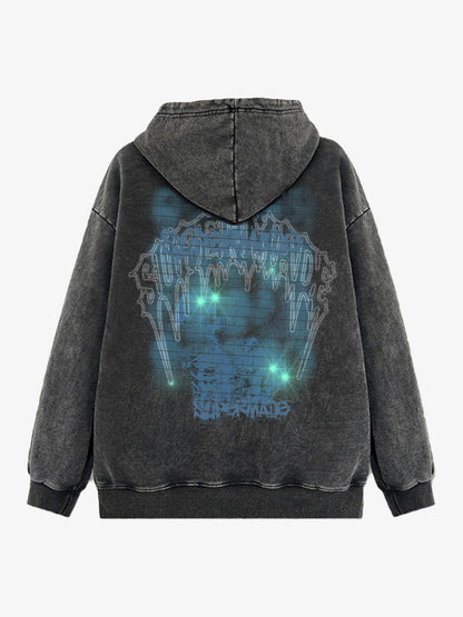 THE SUPERMADE Washed Psychedelic Graffiti Art Print Hoodie with Skull Design 