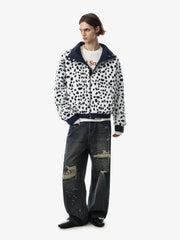 Reversible Spotted Leopard Stand-Collar Fleece Coat