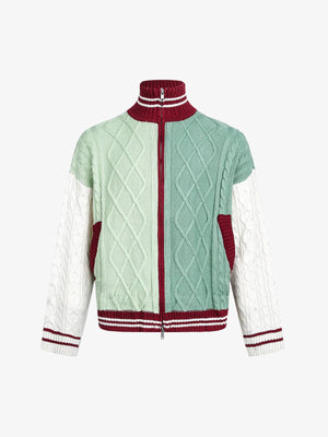 Thesupermade American Retro Contrast Color Design High Collar Knitted Sweater Cardigan 