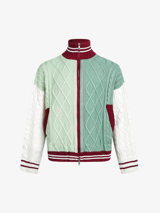 Thesupermade American Retro Contrast Color Design High Collar Knitted Sweater Cardigan 