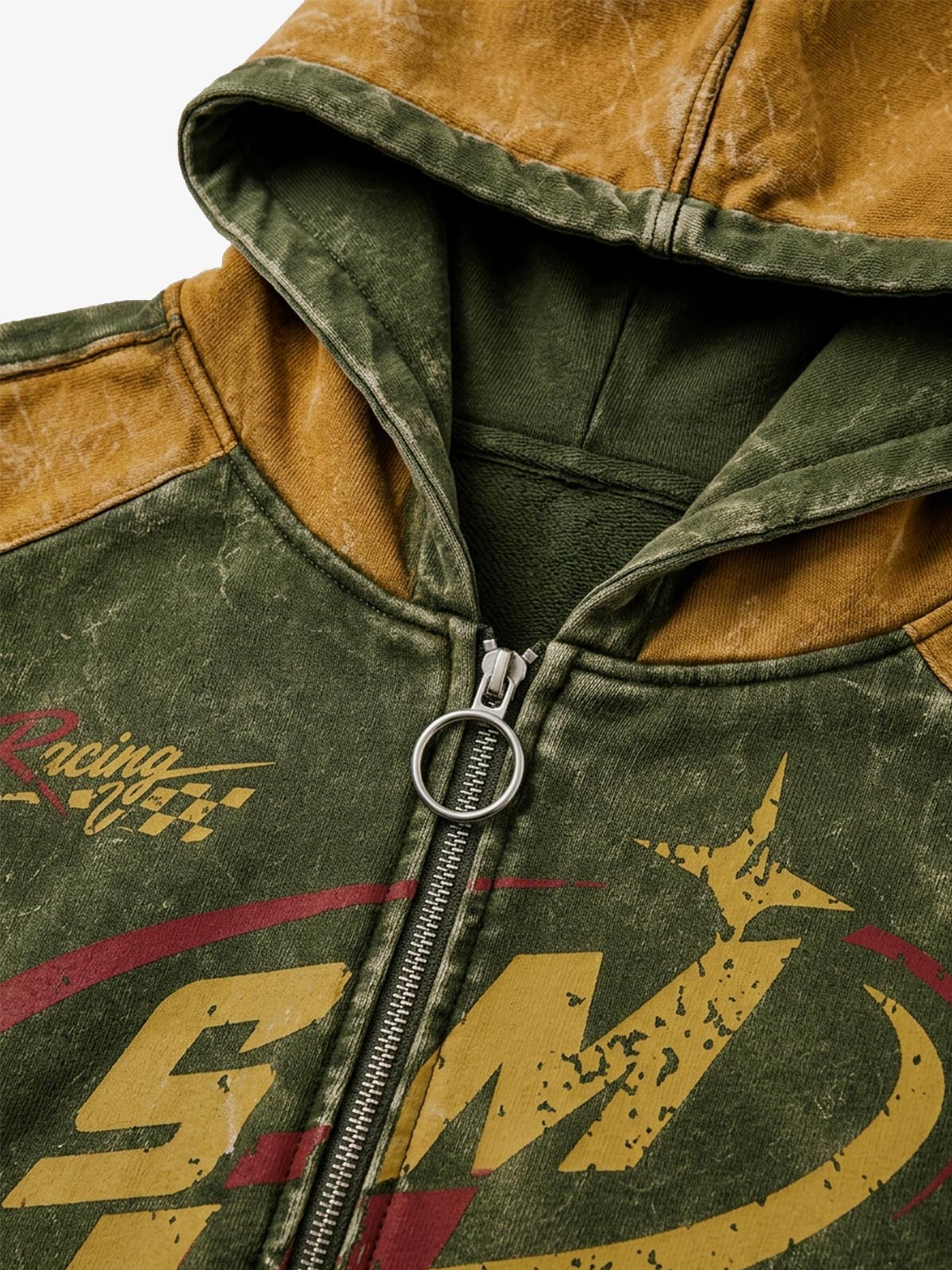 Washed Flame Graphic Zip-Up Hoodie