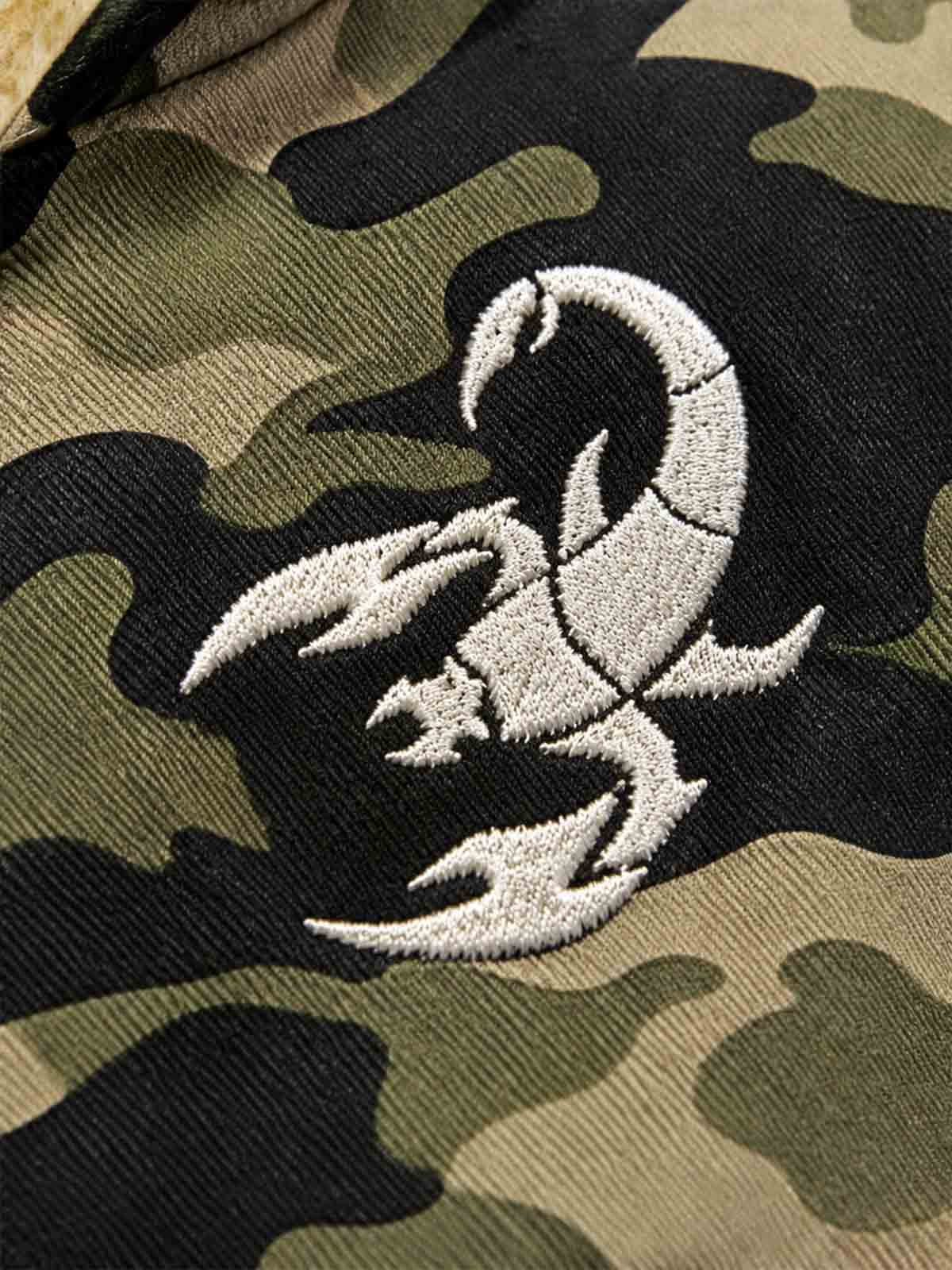 Camo Faux-Fur Trim Bomber Coat