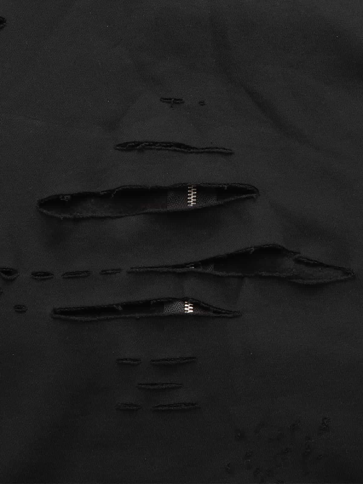 Retro Distressed Ripped Zip Up Hoodie 