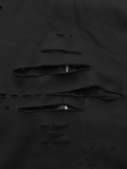 Retro Distressed Ripped Zip Up Hoodie 