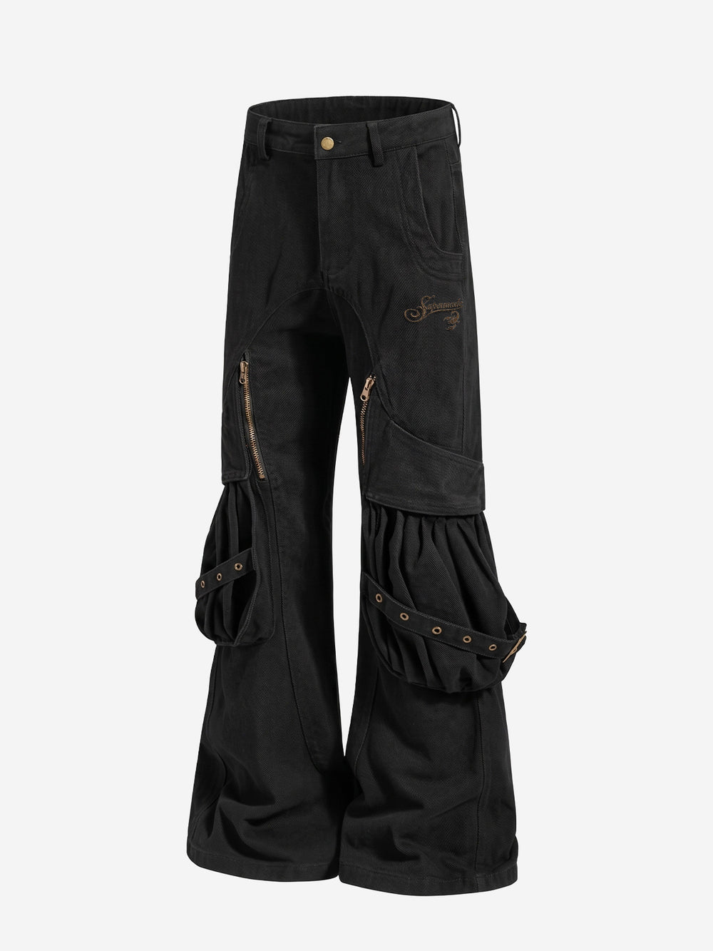 Logo Embroidered Multi-Pocket Flared Pants