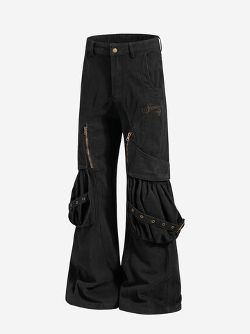 Logo Embroidered Multi-Pocket Flared Pants