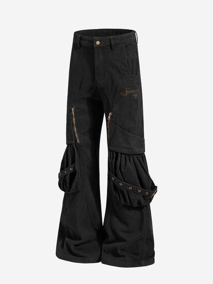 Logo Embroidered Multi-Pocket Flared Pants