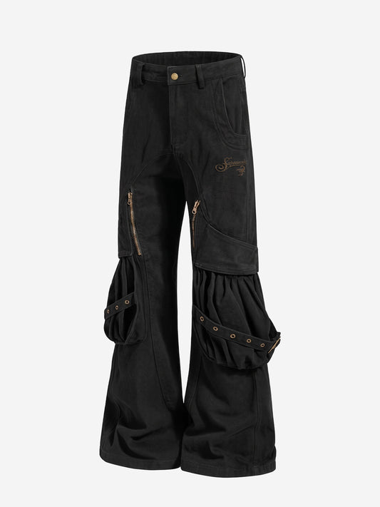 Logo Embroidered Multi-Pocket Flared Pants