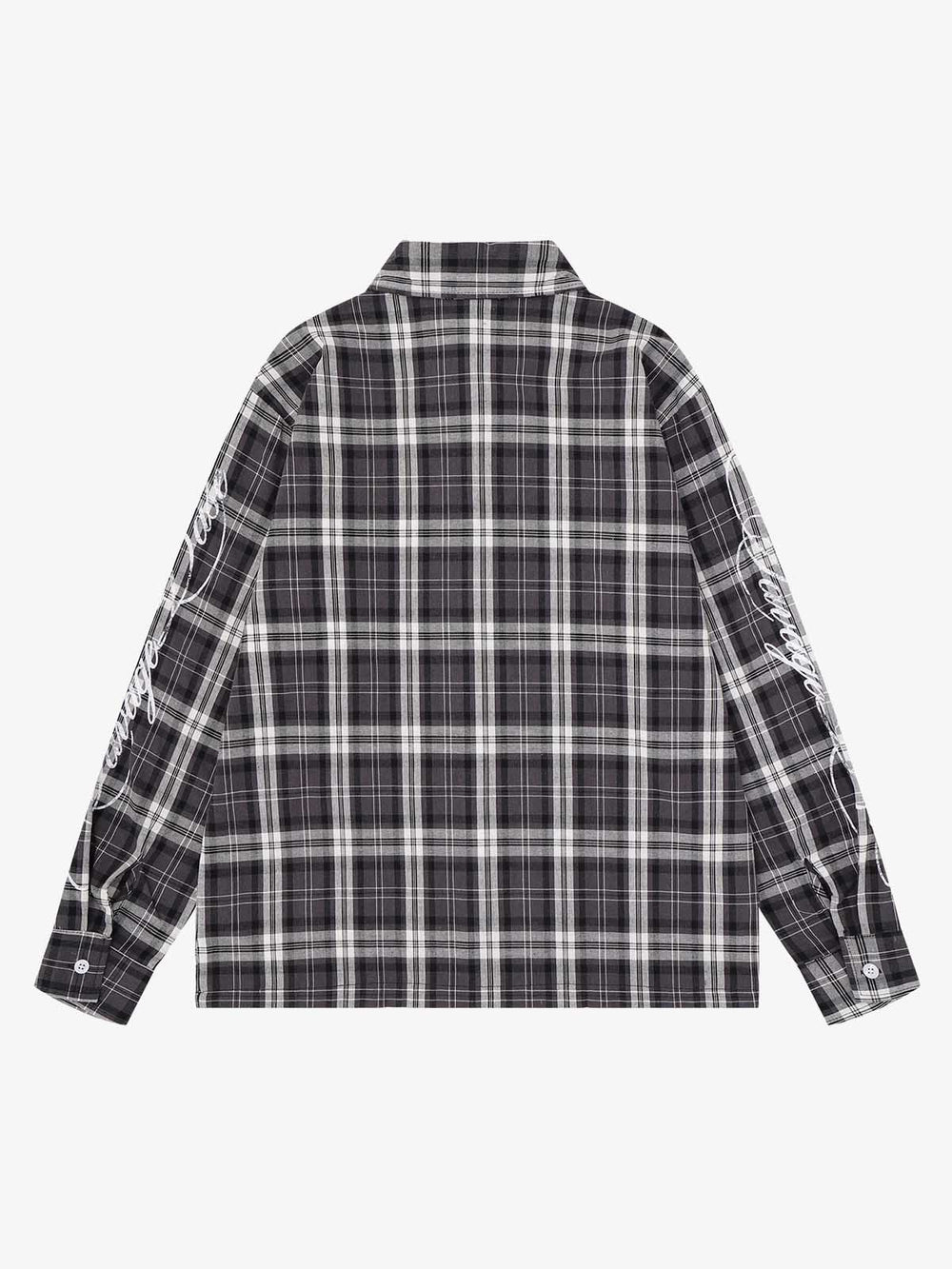 Distressed Graffiti Graphic Plaid Long Sleeve Shirt