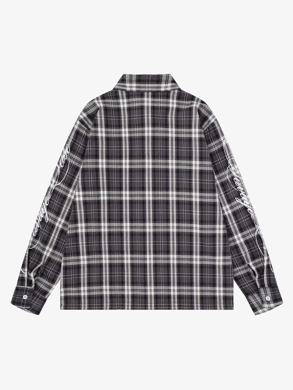 Distressed Graffiti Graphic Plaid Long Sleeve Shirt