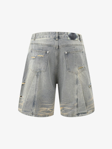 Washed Black Branch Print Deconstructed Denim Set 