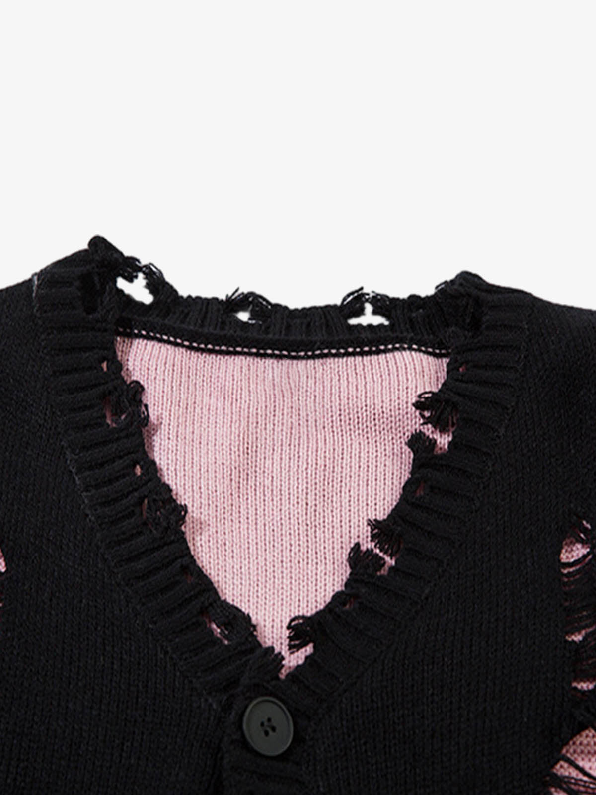 Irregular Neck Hole Hollow Knit Raw Edge Sweater 
