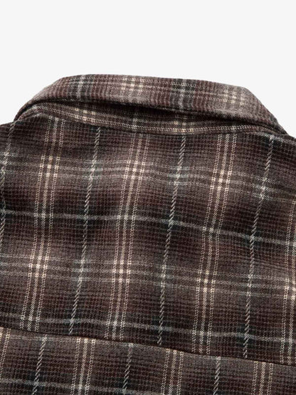 Street Faux Two-piece Damaged Plaid Long-sleeved Shirt 