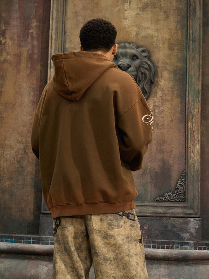 Supermade Vintage Distressed Studded Gothic Font Zipper Sweatshirt 