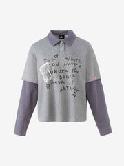 Cartoon Letter Graphic Striped Layered Long Sleeve Tee