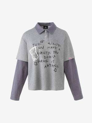 Cartoon Letter Graphic Striped Layered Long Sleeve Tee