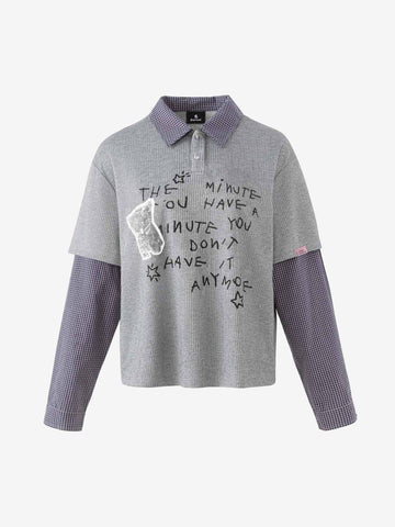 Cartoon Letter Graphic Striped Layered Long Sleeve Tee