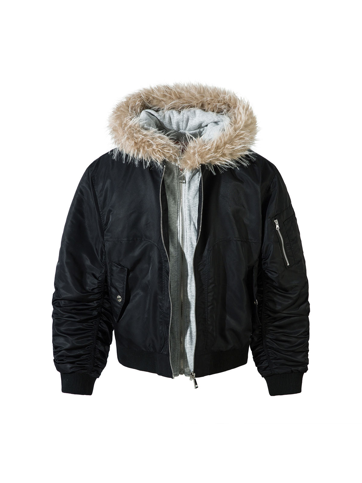 Faux fur hooded bomber jacket mens shop