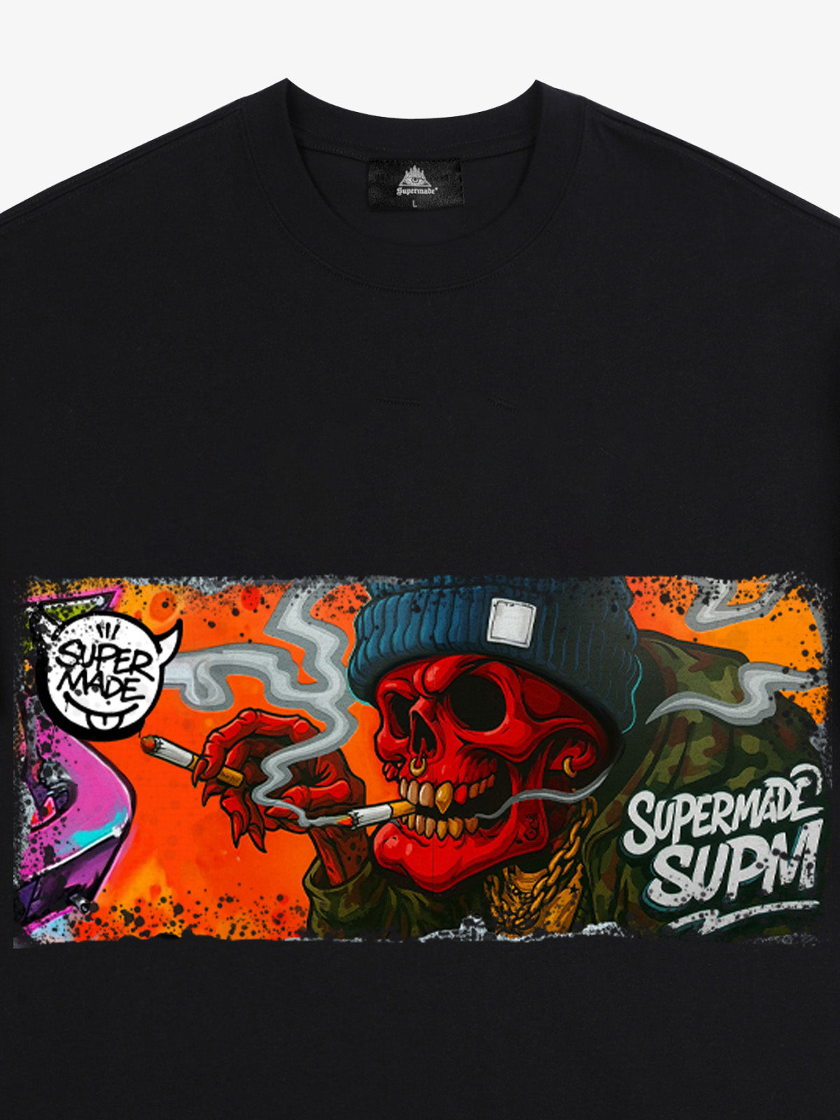 Thesupermade Distressed Blood Red Skull Graffiti T-shirt 