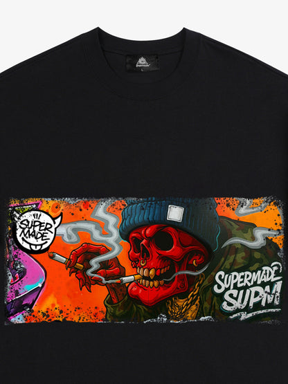 Thesupermade Distressed Blood Red Skull Graffiti T-shirt 